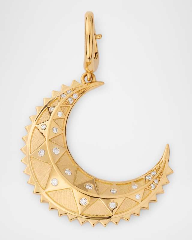 18K Textured Gold Moon Mini Pendant with Diamonds